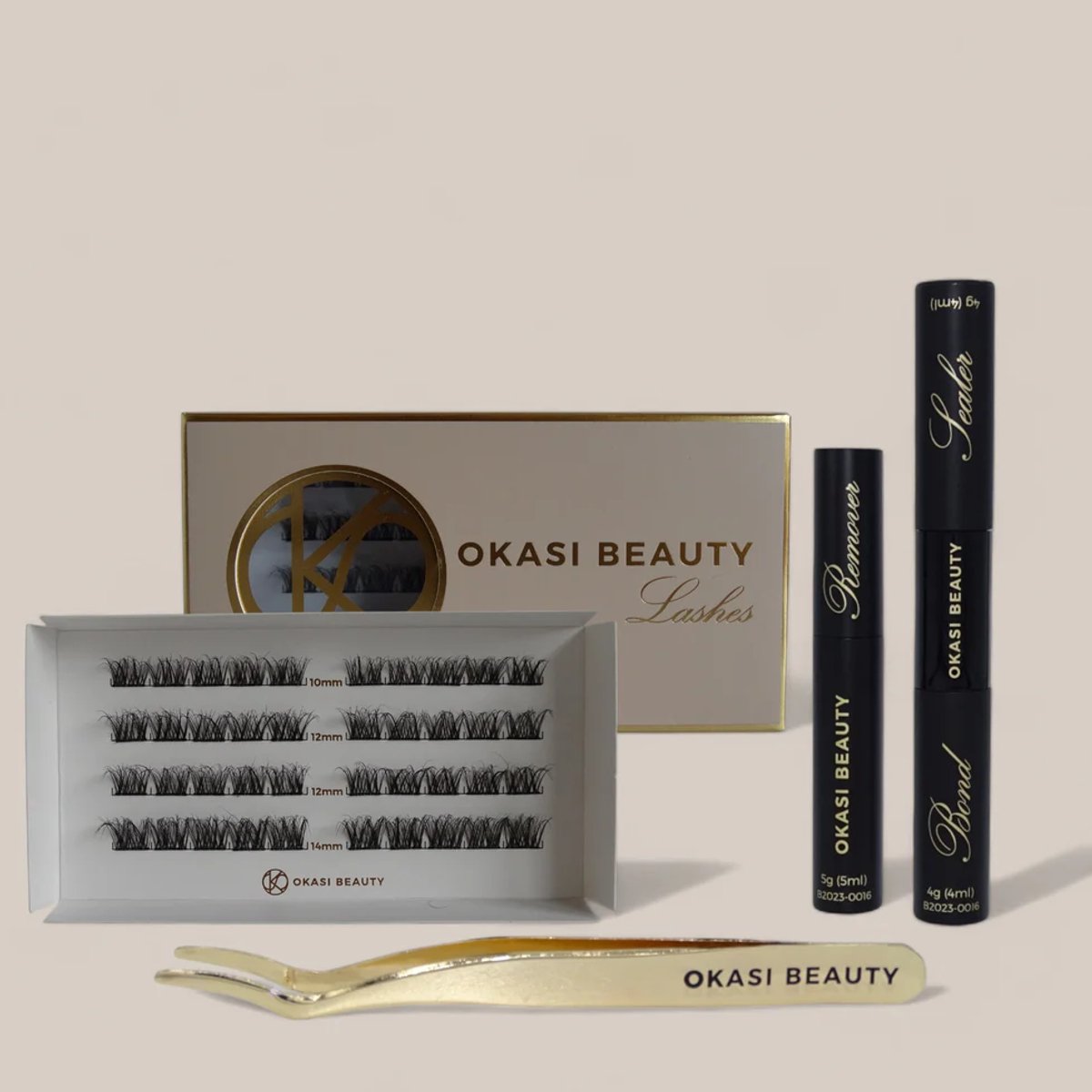 Okasi Beauty - Dreamy Lashes Starter Kit - Complete DIY Wimperset met wimperplukjes - Mix lengte 10-12-14 mm - Bond & Sealer - Remover - Applicator - Fluffy soft glam wimperlook - wimperextensions