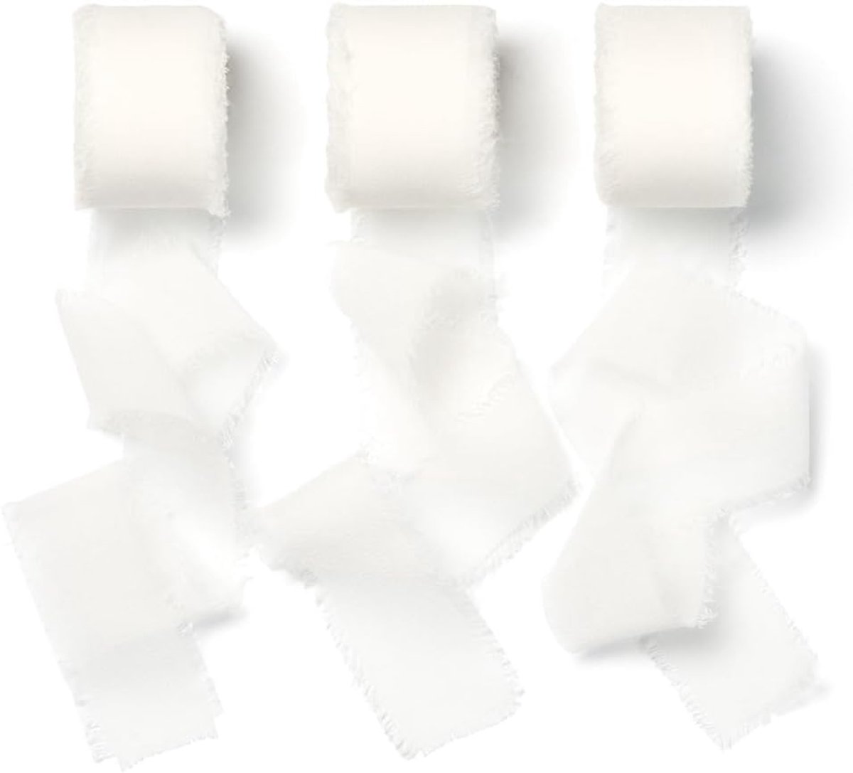 Chiffon lint, 4 cm * 5 m gemengde kwastlintset, geschikt voor huwelijksuitnodigingen, boeketten, cadeauverpakkingen, doe-het-zelf knutselwerkjes, 3 rollen,Gebroken wit