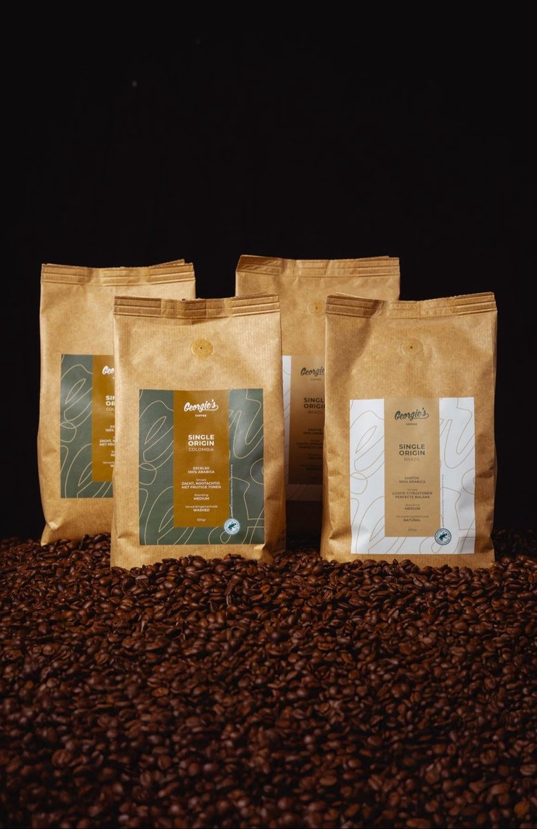 Georgies - Koffie - Latin Lovers Maxi - Proefpakket Koffiebonen - 2x500g Brazil Koffiebonen & 2x500g Colombia Koffiebonen (koffiebonen 2kg) - 100% Arabica - Vers Gebrande Espresso Koffiebonen – Warm, Zoet, Kruidig en Fruitig – Premium RFA Koffiebonen