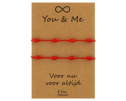 Vriendschapsarmbandjes voor 2 " You & Me ∞" - Red String of Faith - BFF Armbandjes met Persoonlijk Cadeau Kaartje - Rood - Elastisch Verstelbaar - Pax Amare
