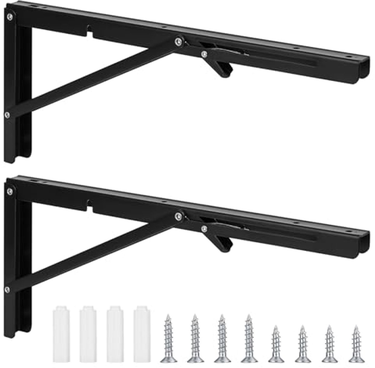 Inklapbare hoekplankdrager voor zware belasting - Zwarte metalen klapconsole 40 cm