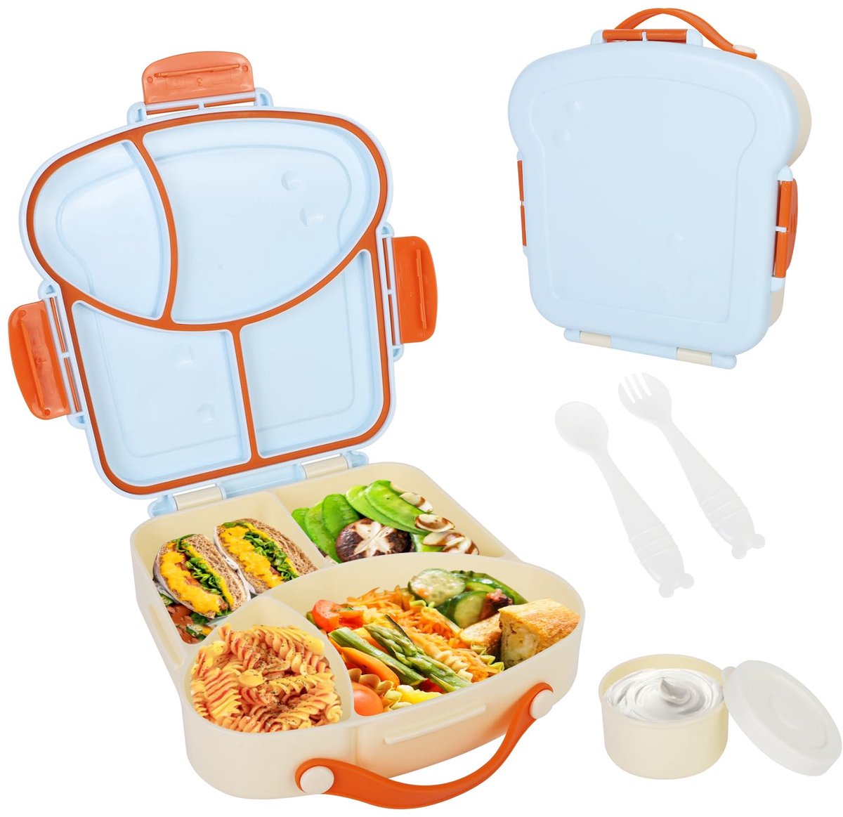 Azomor® Kindvriendelijke en Lekvrije Lunchbox met Compartimenten en Draaggreep