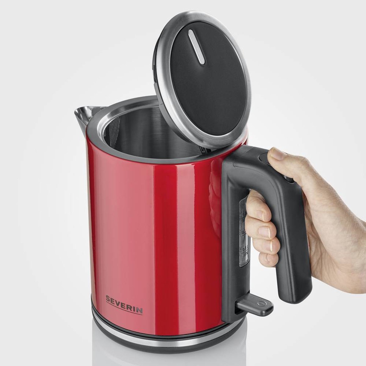 Severin WK 3427 - Waterkoker - hoogwaardig roestvrij staal - XXL-opening - bediening met één hand - Rood — afbeelding 3