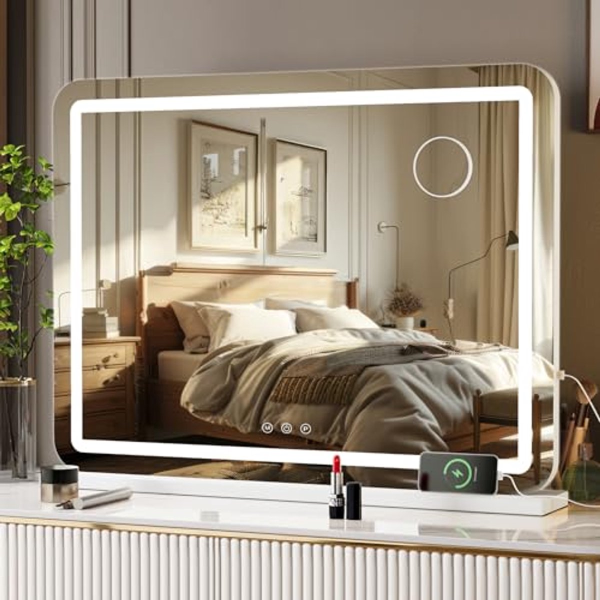 Groot Hollywood Make-up Spiegel met Verlichting en Vergrotende Spiegel - 80 x 62 cm