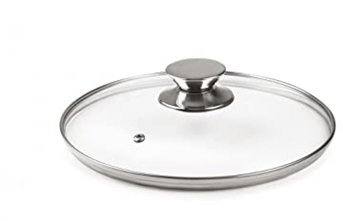 Glazen deksel met roestvrijstalen knop - 18 cm