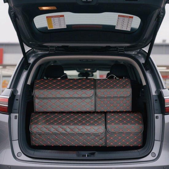 Ergocar Kofferbak-organizer, luxe PU-leer, opbergtas, waterdicht, opvouwbaar, kofferbaktas voor auto/vrachtwagen/SUV, zwart-S