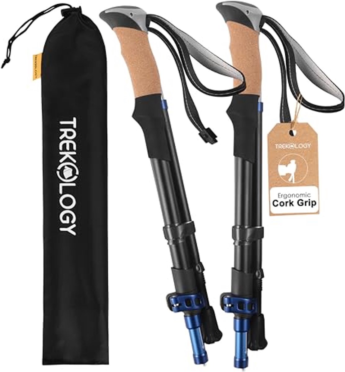 Opvouwbare Wandelstok met Kurkhandvat - Lichtgewicht Hiking Stick voor Trail, Camping & Trekking