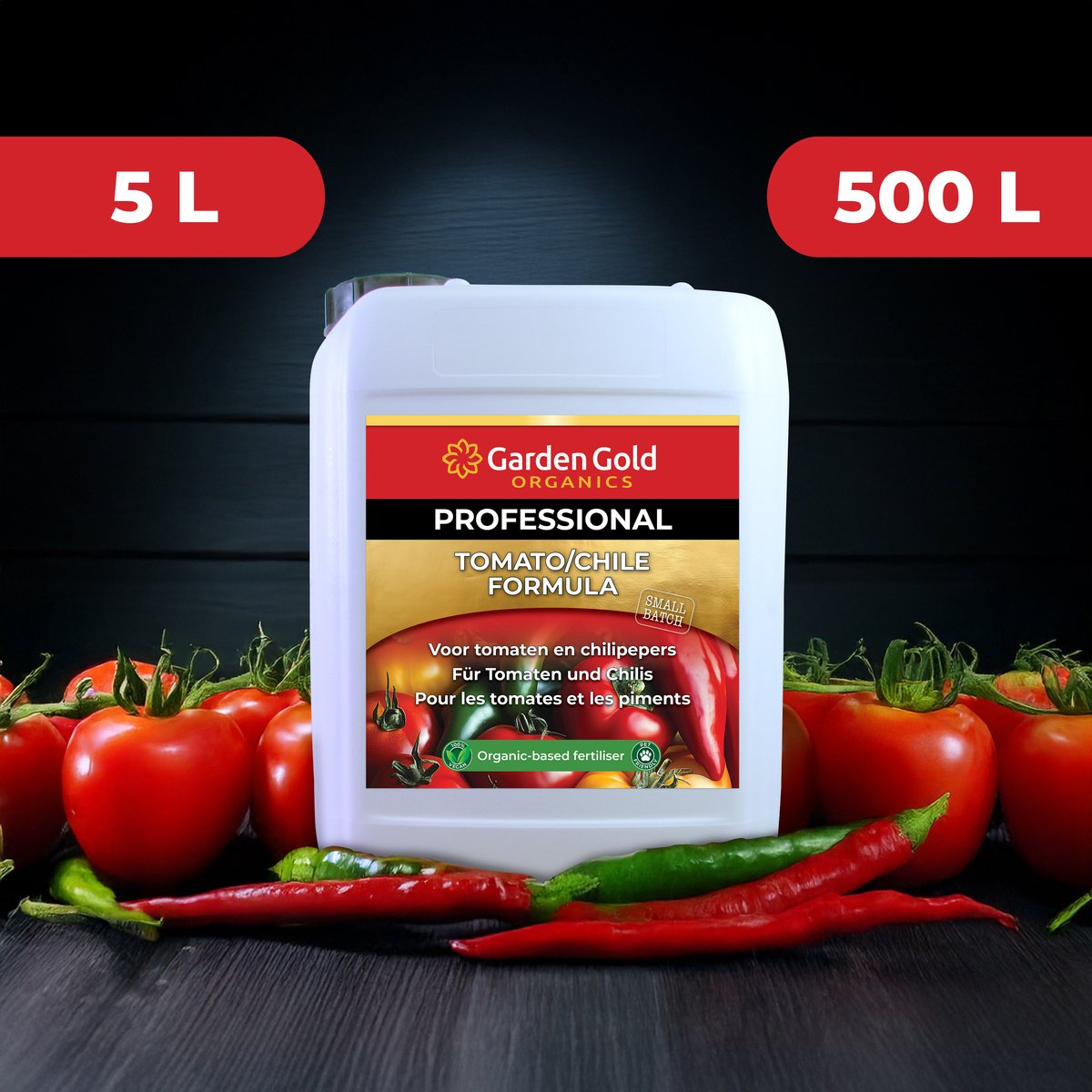 Garden Gold Biologische Tomatenvoeding – 5 L – Voor Tomaten, Chilipepers, Pepers en Paprika – 5-15 ml per 1 L Water