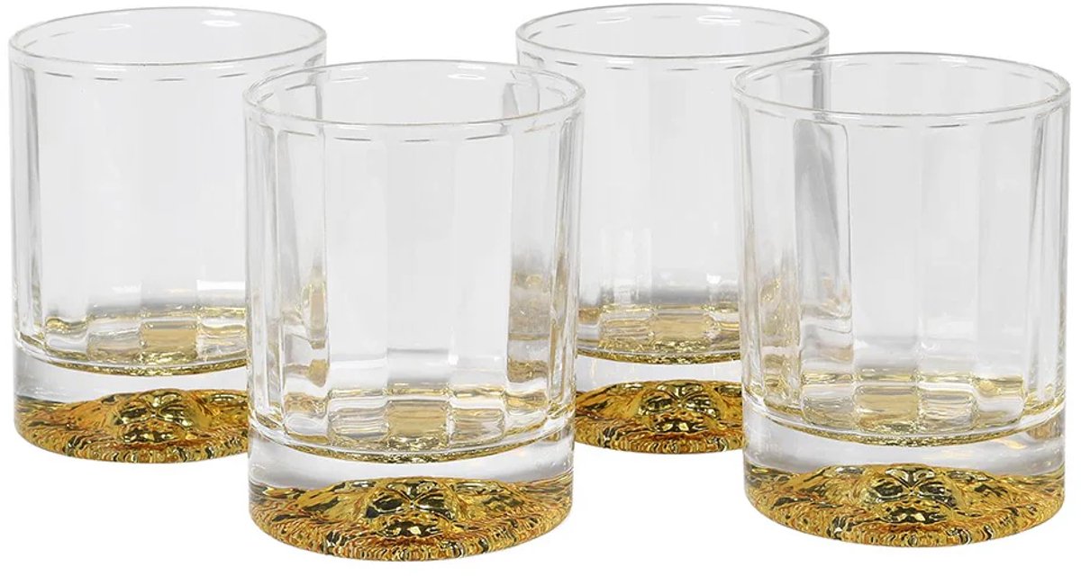Residencia Interieur - Drinkglazen Goud Leeuwenhoofd - Luxe Royal Collection Glaswerk Set van 4 - 400ml