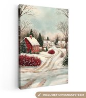 Canvas schilderij 60x90 cm - Exclusieve wanddecoratie Kerstsfeer - Landelijk - Rood - Muurdecoratie woonkamer - Kamer decoratie - Schilderijen op canvas - Kerstdecoratie voor binnen - Kerstversiering - Kerstmis versiering