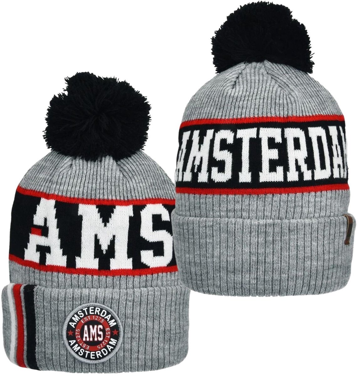Robin Ruth - Korte Muts Amsterdam - Grijs - Beanie Amsterdam patch