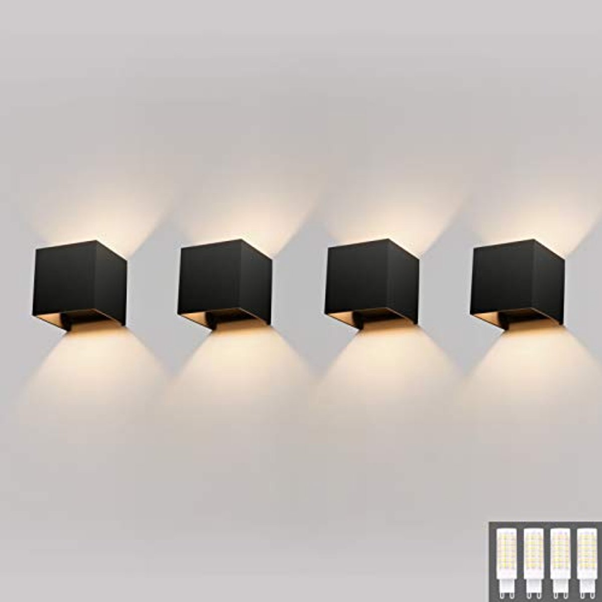 4 Stuks Led-Wandlampen Binnen en Buiten - Modern Up Down Design - Warmwit 3000K - IP54 - Zwart