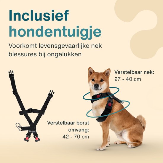 Qindie – Hondenautostoel – Veilig hondenzitje auto met verstelbaar hondentuigje – Waterdichte 600D Oxford automand – Opvouwbare autostoel voor kleine honden – Zwart