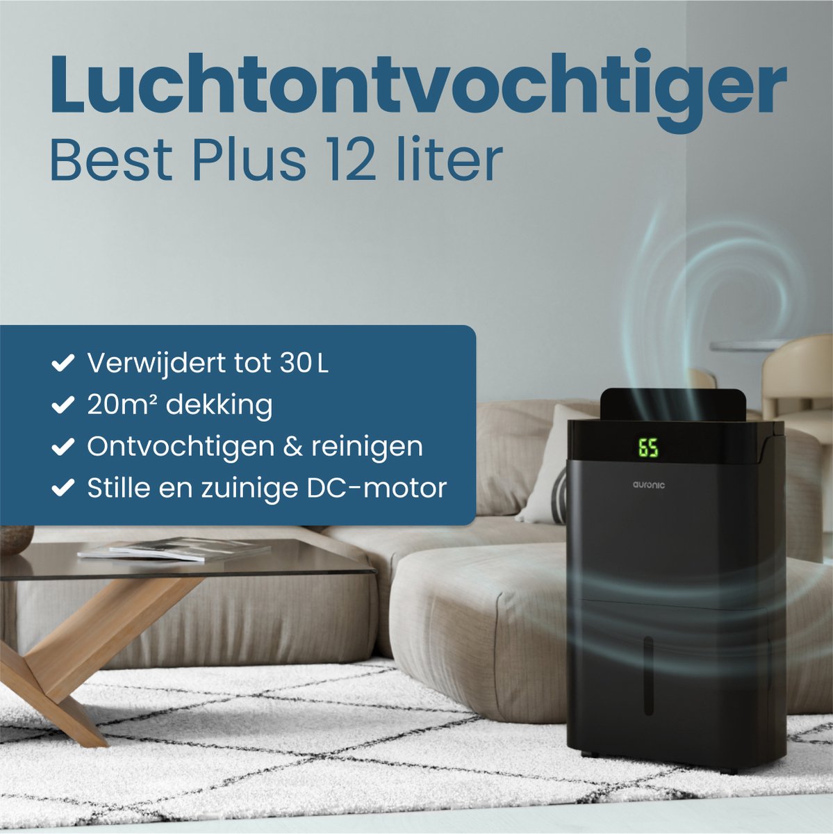 Auronic Luchtontvochtiger en Luchtreiniger - Ontvochtigt 12L per dag thumbnail 2