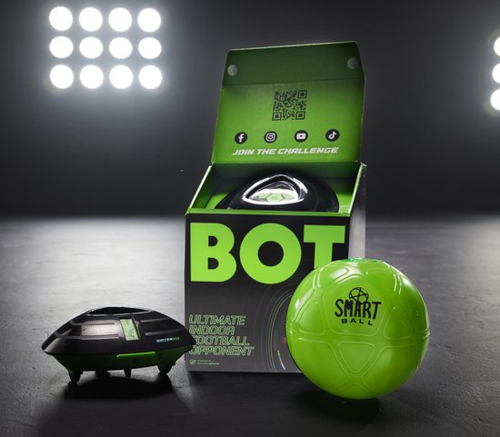 SoccerBot, Smart Ball en groene schijven, klaar voor gebruik.