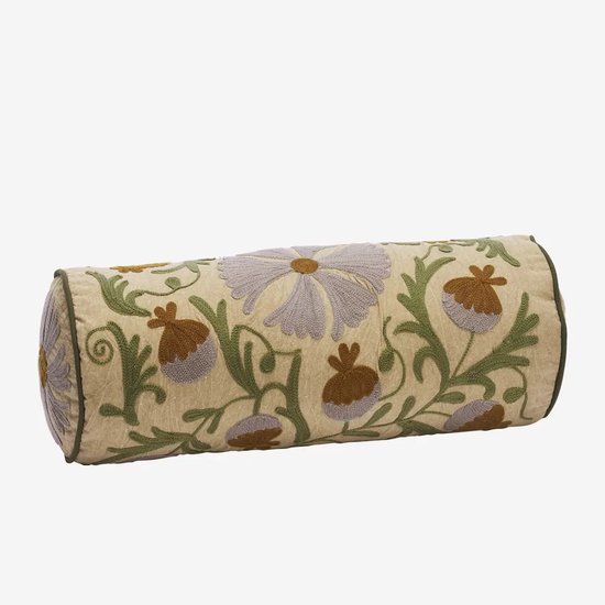 Madam Stoltz - Suzani handgeborduurd bolster kussen - oud-roze - 20x55 cm