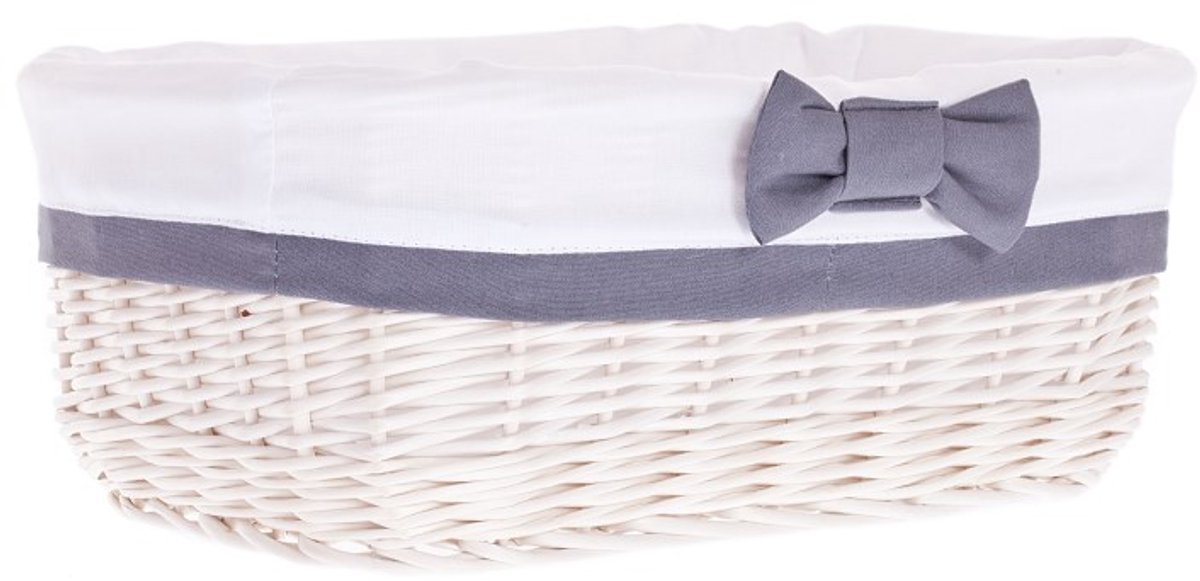 The Wicker Stories – Rieten opbergmand met witte stoffen voering met grijze afwerking – Handgemaakt in Europa – Whitewash