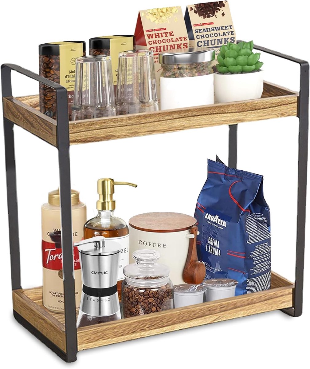 Azomor® Tweedelig houten opbergrek voor koffie, kruiden en badkamerartikelen