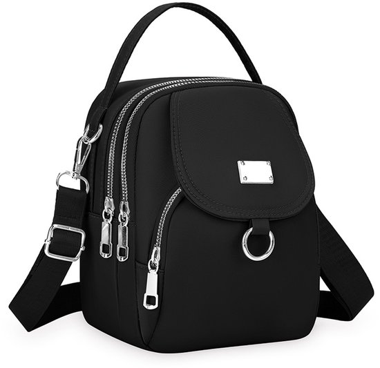 Sac messager en nylon imperméable pour femme, simple sac de travail, sac à main à compartiments multiples avec rangement pour une épaule, noir