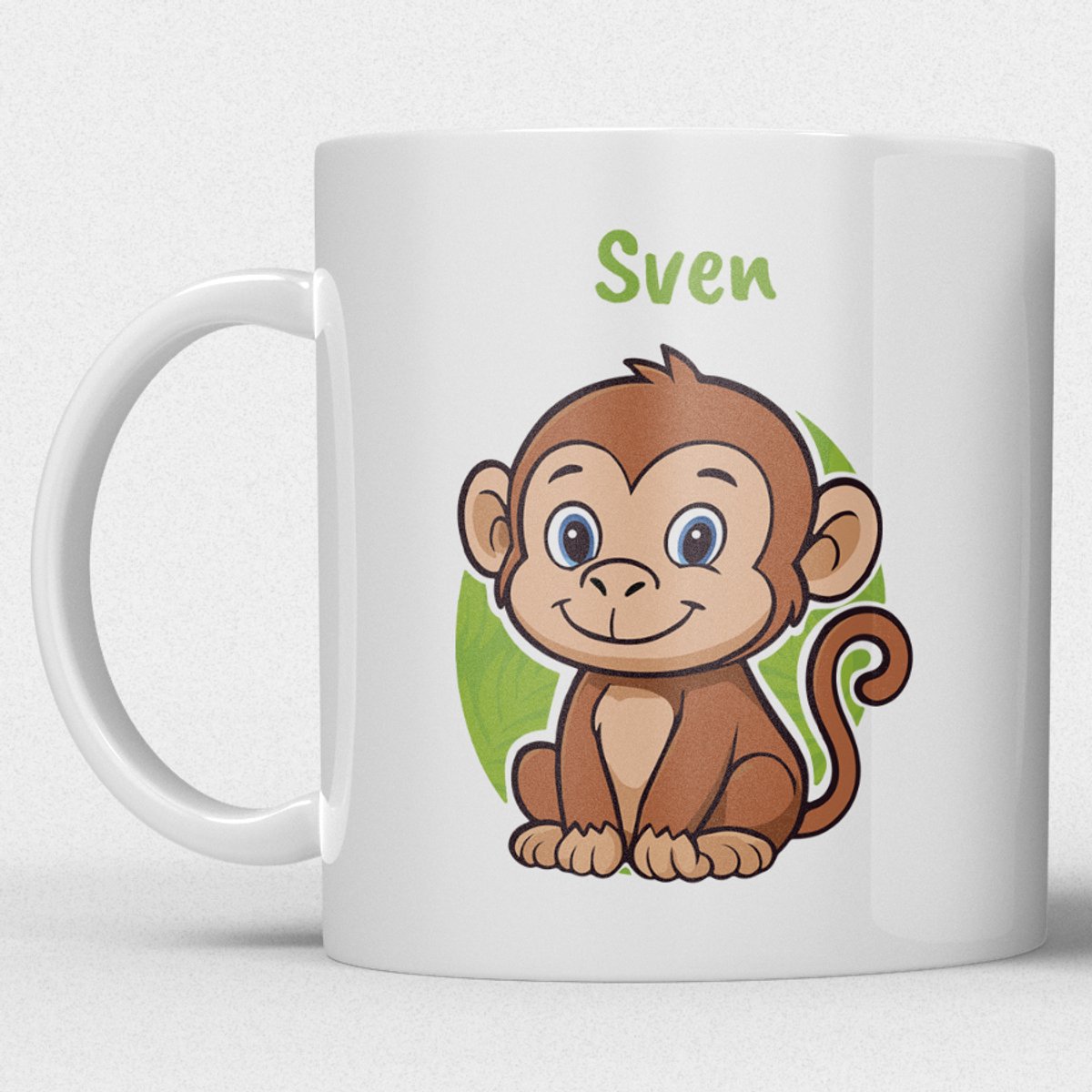 kindermok\kinderbeker | gepersonaliseerd met naam | met aap | wit | Schattige illustraties