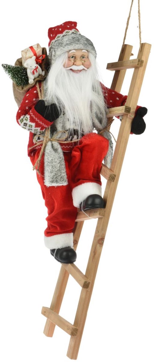 Kerstman op Trap - Staand - 65cm - Rood