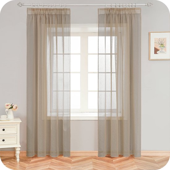 Voile Gordijnen 110 x 200 cm Doorschijnende, Lichte Zachte, Luchtig, Elegante, met Plooiband, Stijlvol Geschikt Kant en Klaar Gordijnen Voor Woonkamer Slaapkamer Keuken, Wit