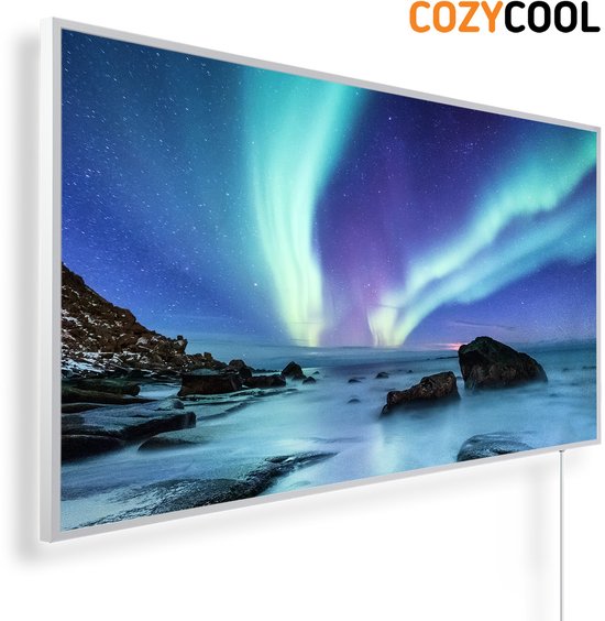 Infraroodpaneel met afbeelding | Noorderlicht Lofoten eilanden Noorwegen | 1200 Watt | Witte lijst | Infrarood verwarmingspaneel | Infrarood paneel | Infrarood verwarming