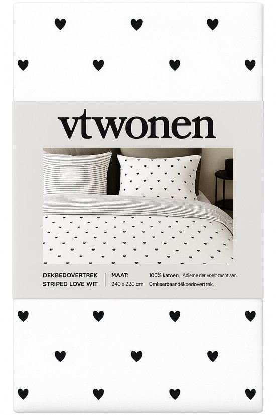 Vtwonen Striped Love dekbedovertrek - Lits-Jumeaux - 240x200/220 - Wit