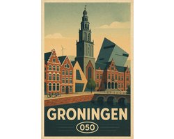 Groningen Poster - Steden Posters - Nederland - Tekst - Martinitoren - Wanddecoratie Woonkamer - 180 gram papier - S6658WV - Formaat 50 x 70cm
