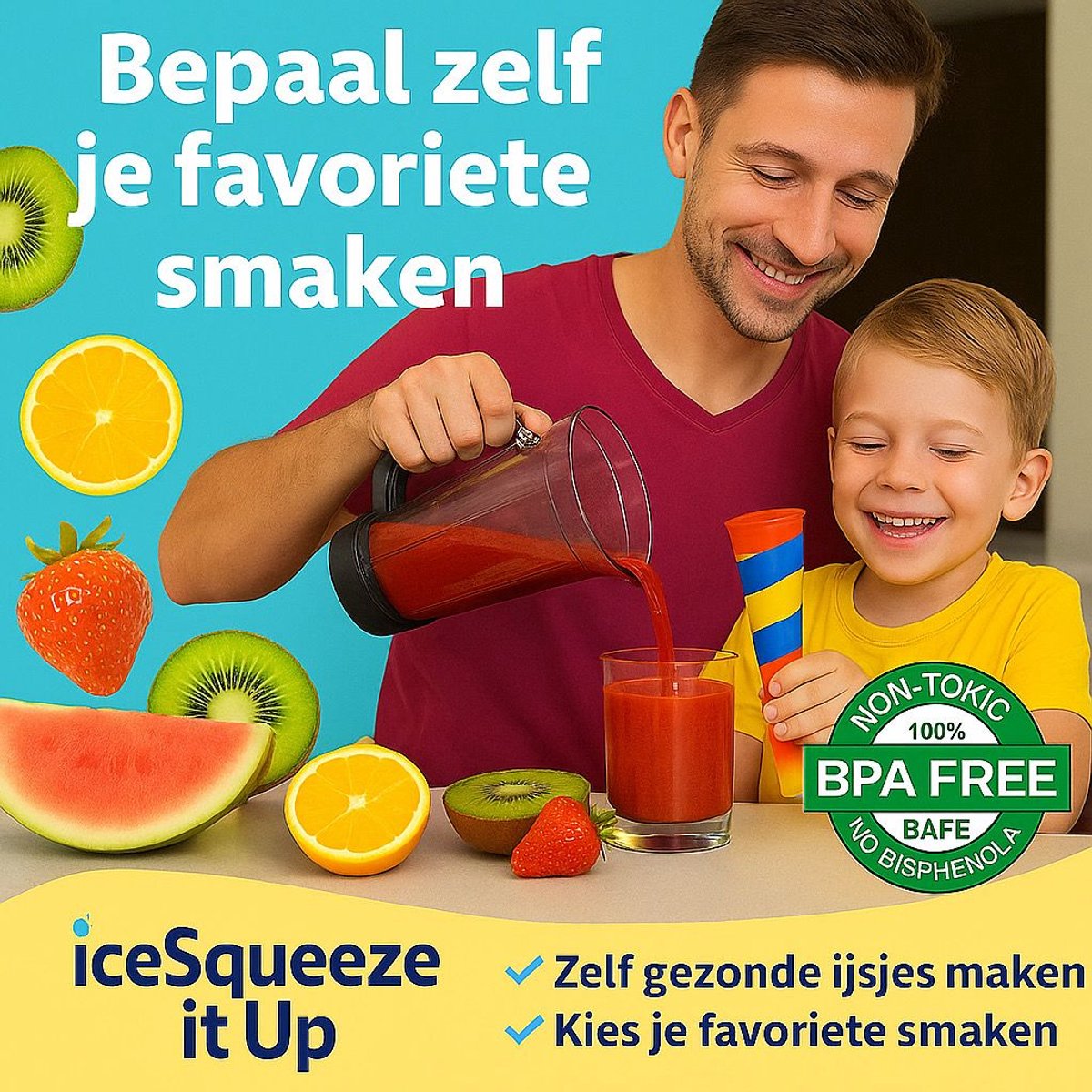ijsvormpjes Calippo - 5 stuks - De beste ijsvormpjes - icesqueezeitup - - betere kwaliteit, Nederlandse kleuren, gratis recepten. keurmerk-logo