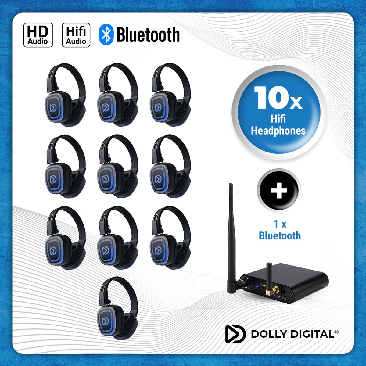10x DOLLY DIGITAL© HD-AUDIO Bluetooth FD Silent Disco set | 10 Karaoke & Silent Disco headsets Bluetooth