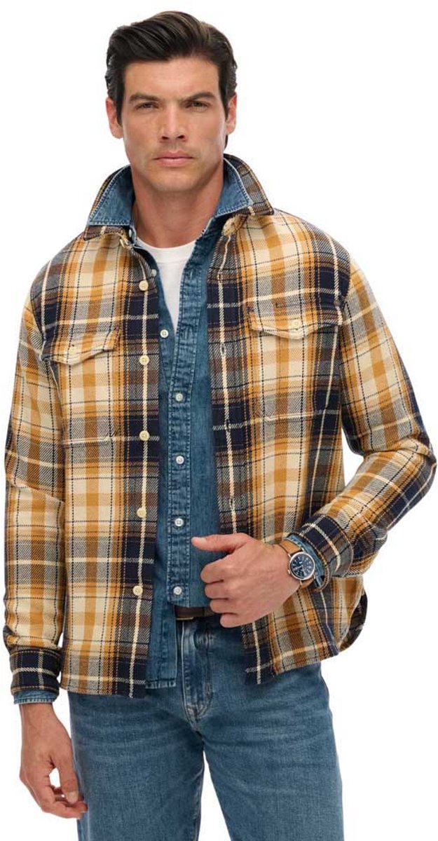 Superdry The Merchant Store Zwaar Geruit Overhemd Heren Lange mouwen shirts Marineblauw