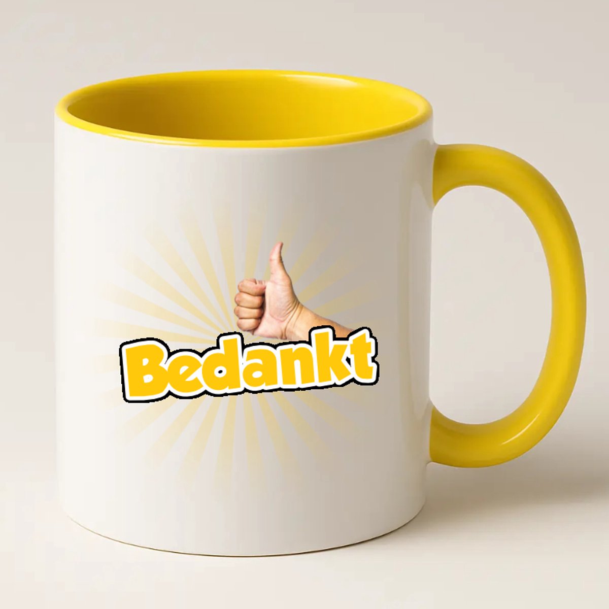 Bedankt mok - Gele mok met Bedankt erop - Leuk bedankt cadeau