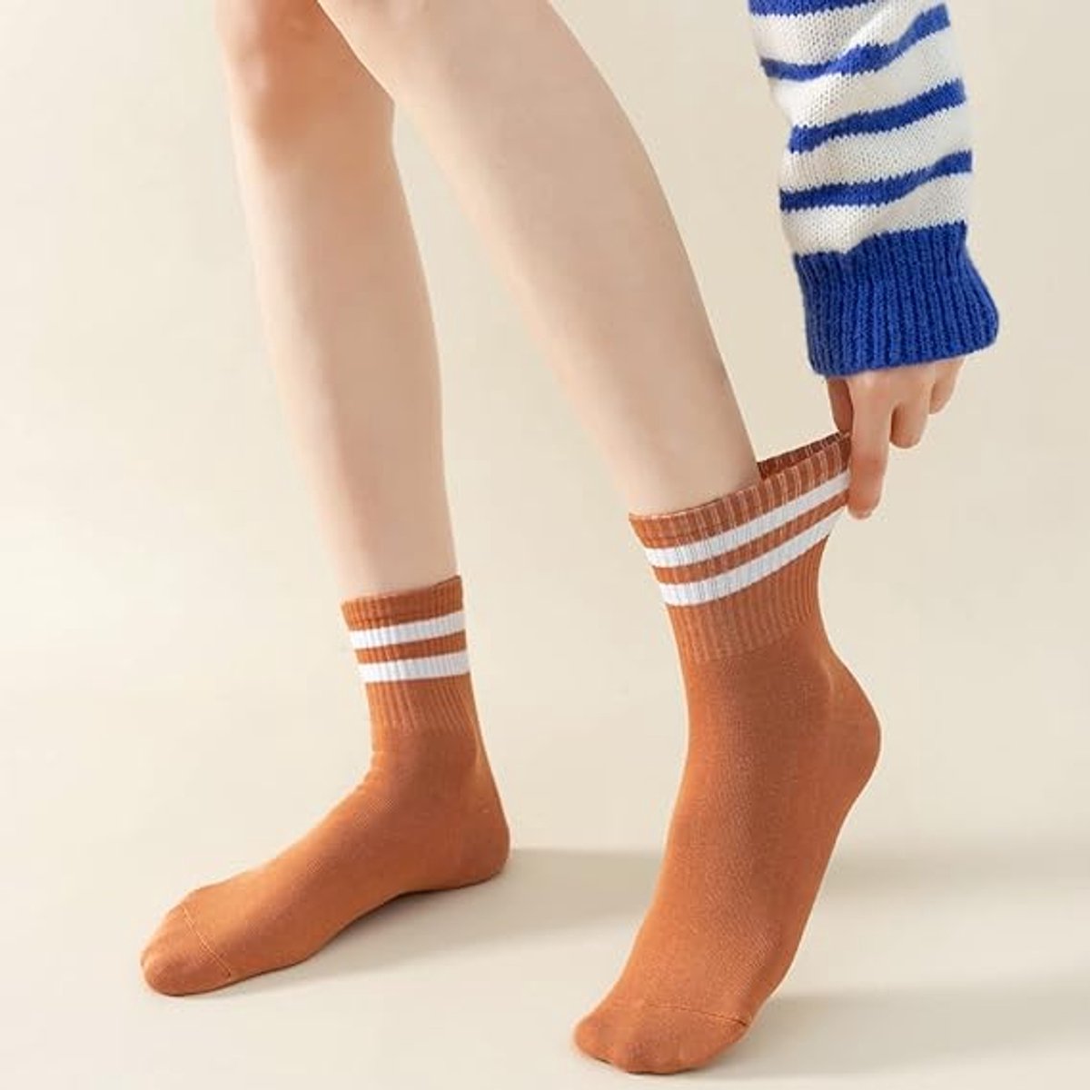 Sokken - 6 Paar sokken - Voordeelbundel dames sokken Maat 36/40 - Sokken Dames - mode gestreepte atletische sokken - kousen - Dames Sokken Effen Kleur - Lange sokken - herfst Sokken - zacht, absorberend, ademend - alle seizoen sokken voor vrouwen — cadeau in Cadeau-ideeën - foto 2