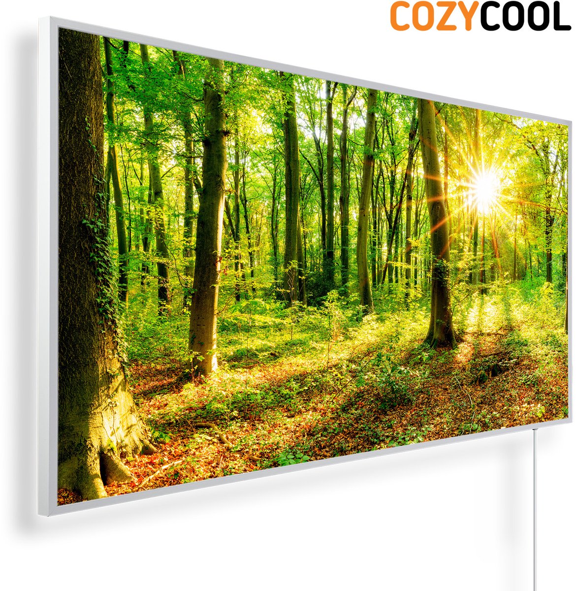 Infraroodpaneel met afbeelding | Voorjaars zon schijnt in bos | 1200 Watt | Witte lijst | Infrarood verwarmingspaneel | Infrarood paneel | Infrarood verwarming