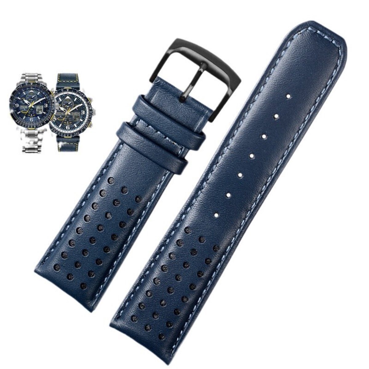 Geschikt voor Citizen Blue Angels horlogeband AT8020-03L AT9031-52L leren band 22mm - blauwe lijn