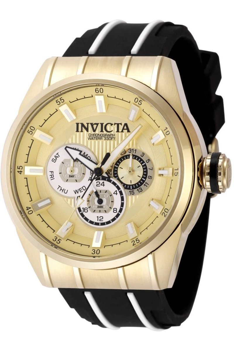 Invicta Speedway 49056 Heren Horloge - Waterdicht - Analoog - Quartz Uurwerk - Roestvrij Staal met gouden Wijzerplaat - 48mm