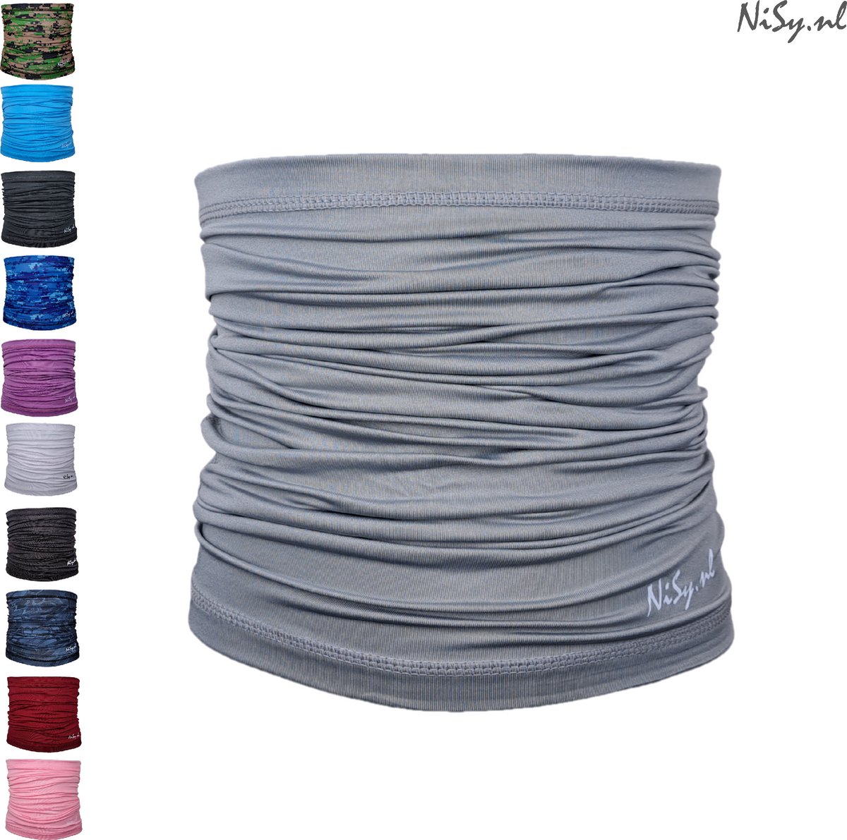 NiSy.nl Multifunctionele Nekwarmer | Sjaal | Bandana | Sporten | Unisex | One Size | Licht Grijs