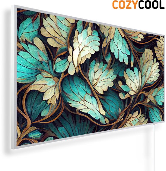 Infraroodpaneel met afbeelding | Art nouveau-patroon met bladeren | 1200 Watt | Witte lijst | Infrarood verwarmingspaneel | Infrarood paneel | Infrarood verwarming