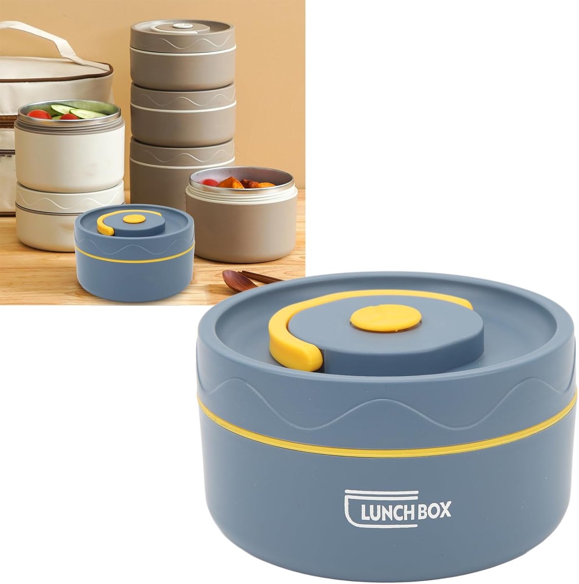 Lunchbox - Lunchbox volwassenen - Geisoleerde lunchbox - Lunchbox met vakjes - Warme lunchcontainer - Thermische container met handvat - Draagbare ronde thermische lunchcontainer - 440ml - Magnetronbestendig - 304 roestvrij staal(blauw) — cadeau in Koken & Dineren - foto 6