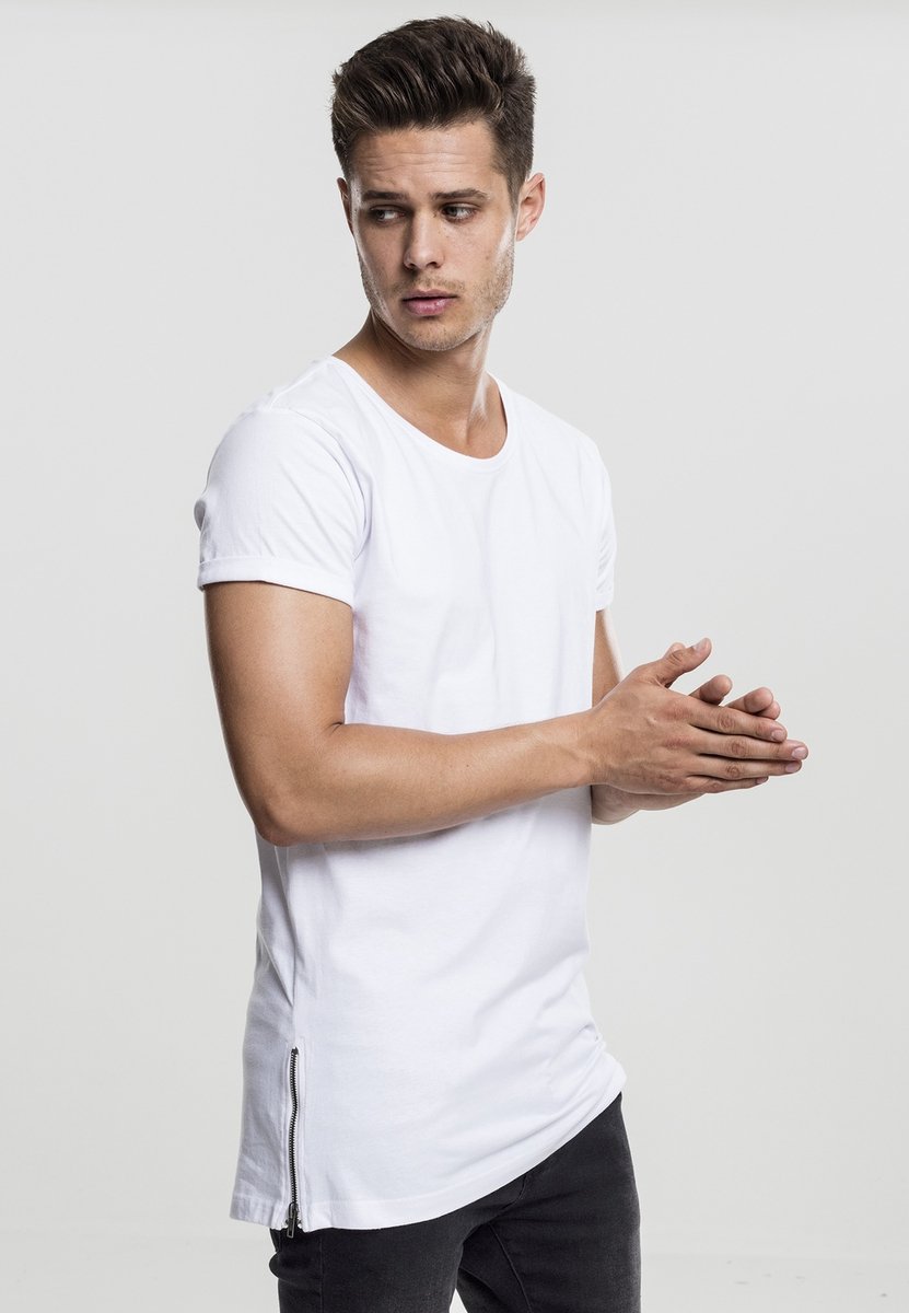 Urban Classics Long Shaped Side Zip Heren Tshirt XL Wit