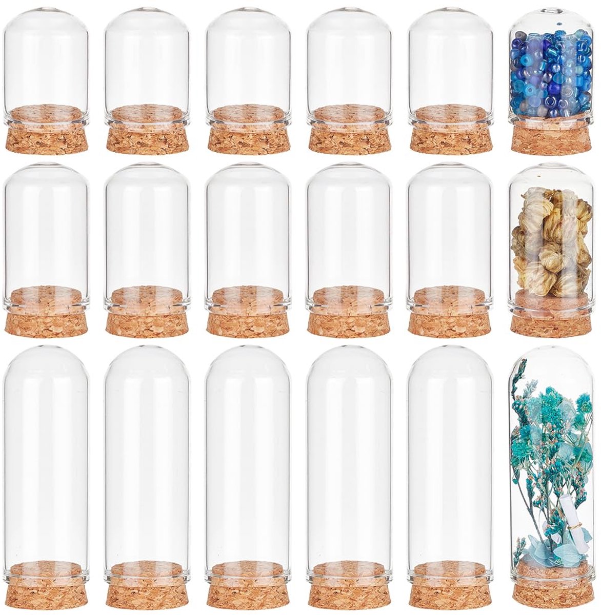 24 Stuks Kleine Glazen Display Koepel - Met Kurk Basis - 3 Maten