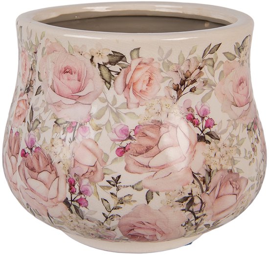 Clayre & Eef Bloempot Ø 21x17 cm Beige Keramiek Bloemen