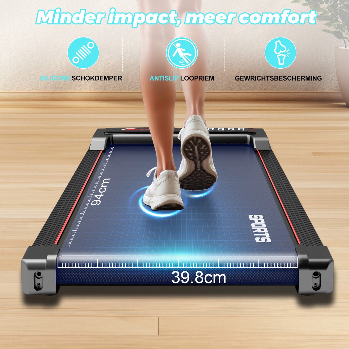 Afbeelding 3 van Y-RAIN Loopband - 2.25 PK Motor - met 7% Helling - 1.0-6.0km/u Snelheidsbereik - 2 in 1 Treadmill voor thuis en op kantoor - Walking Pad - met Afstandsbediening.