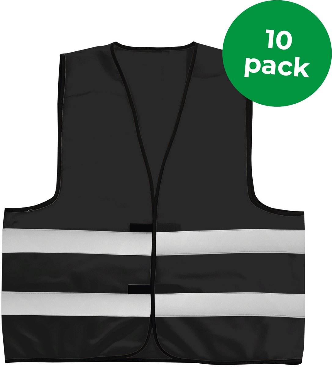 10-pack zwarte veiligheidshesjes - Veiligheidsvesten zwart - Veiligheidshesjes volwassenen - Hesjes evenementen - Hesjesfabriek