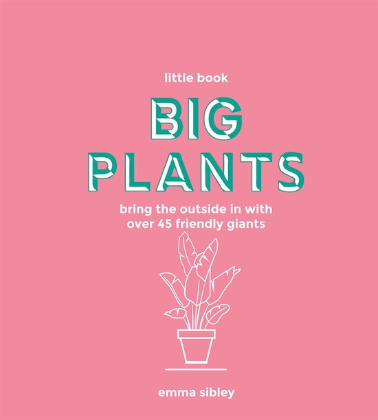 Boek kaft met de titel 'little book BIG PLANTS bring the outside in with over 45 friendly giants'. Een illustratie van een plant in pot.