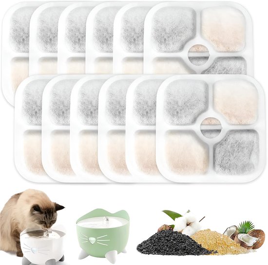 18 Cat fonteinfilters en 3 slangen voor Catit Pixi (2,5L), geschikt voor 43722, 43717. Drievoudig filtratiesysteem met actieve kool en hars, hoog rendement filter