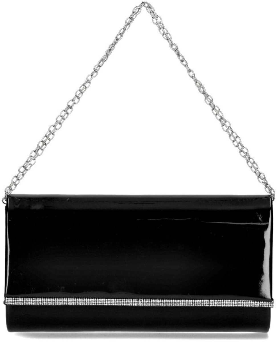 PROMO Communie Moederdag Bruiloft - Jessica *Diamante* - Elegante Clutch – Avondtas met Fijne Glans en Subtiele Diamanten en Verstelbare Zilveren Ketting - Zwart – Stijlvol, praktisch & origineel – HandbagsUniverse