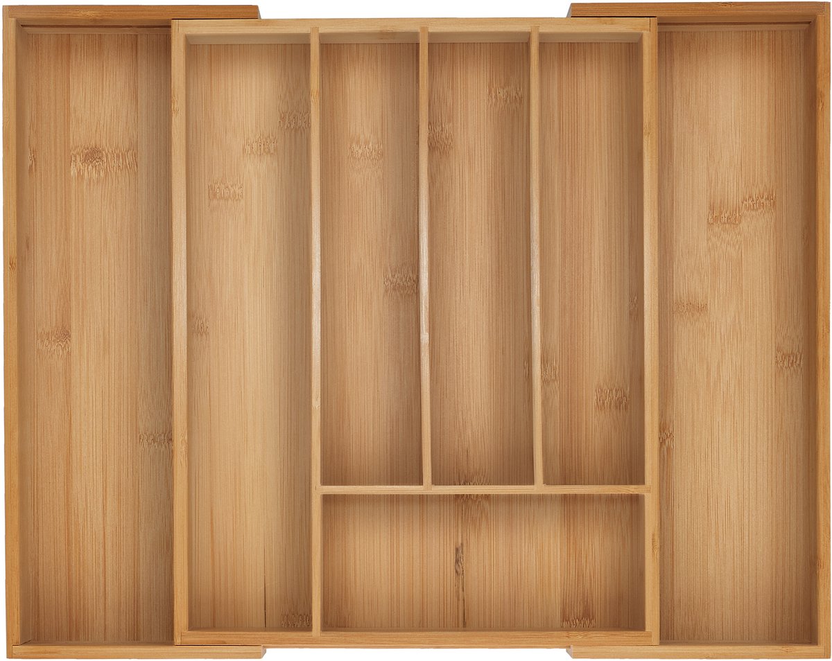 bestekbak - uitschuifbaar - 5 - 7 vakken - 5 x 29,5-47,5 x 38 cm - bamboe