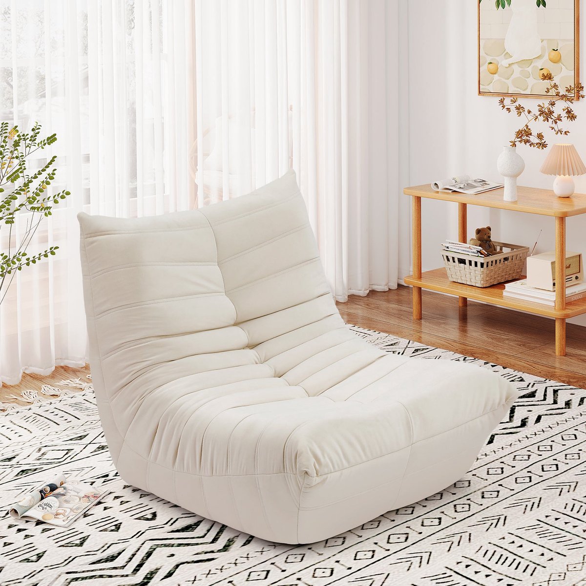 Vloerfauteuil – Zitzak – Poef – Lounge Stoel – Bodemstoel – Beige – Ergonomisch Ontwerp – Zachte Sponsvulling